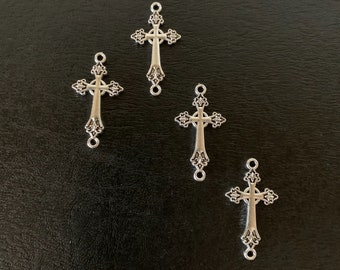 4 cross connector charms, cross connector, cross bracelet charm, connector charms, cross charm, cross charms bulk, silver connectors, cross