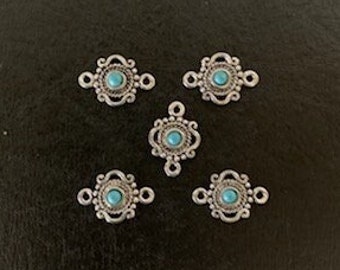 5 turquoise and silver connector charms, turquoise connectors, connector charms, connectors, turquoise charms, turquoise jewelry, southwest