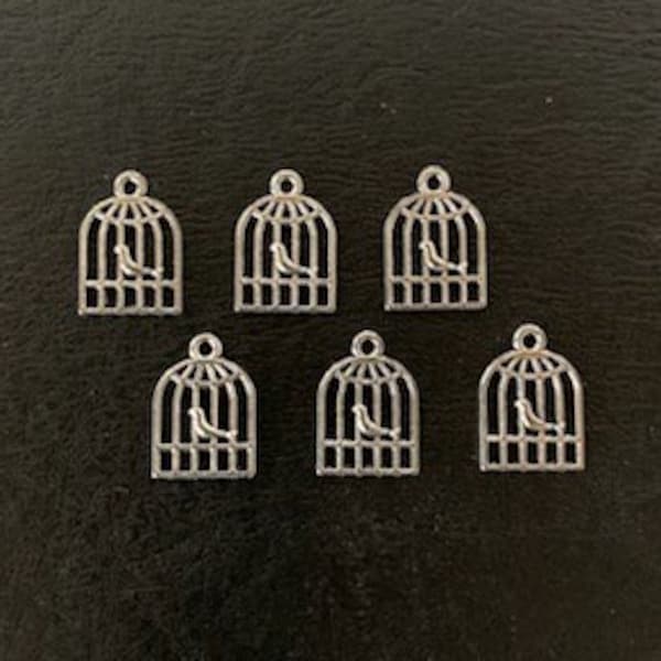 6 bird cage charms, bird charms, bird charm, bird pendant, birds charm, charms for bracelet, charms for necklaces, charm packs, charm pack