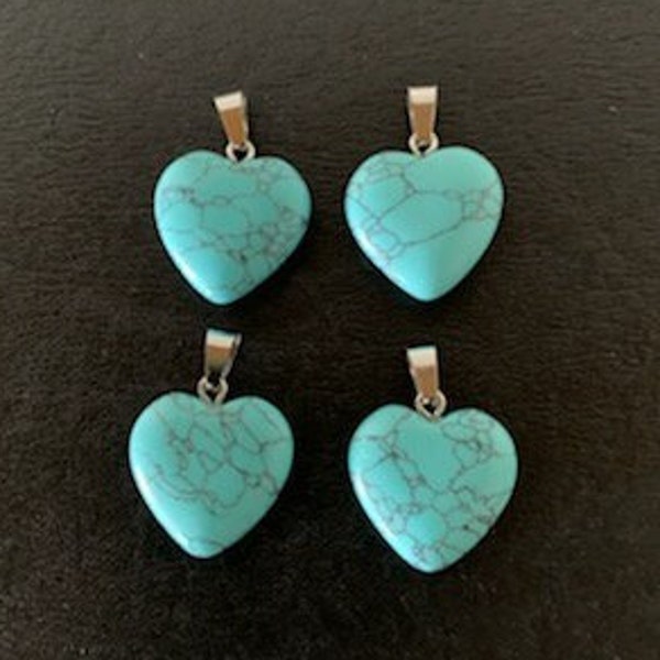 4 turquoise heart pendants, turquoise heart, stone heart pendant, stone heart charms, turquoise jewelry, turquoise pendant, southwest heart