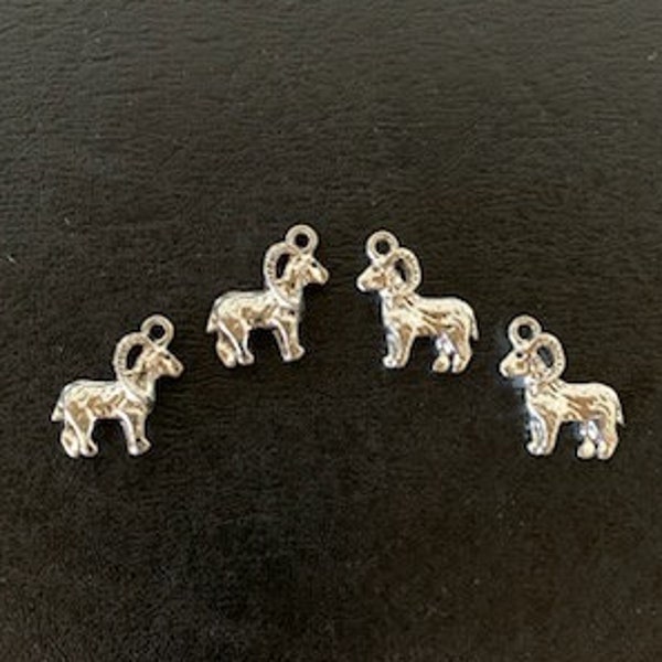 4 small ram charms, ram charm, ram pendant, silver ram charm, ram goat charm, goat charm, silver goat charm, ram mascot, ram football