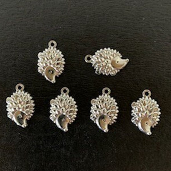 6 hedgehog charms, hedgehog charm, hedgehog jewelry, hedgehog pendant, hedgehog charms bulk, charms hedgehog, silver hedgehog, animal charm