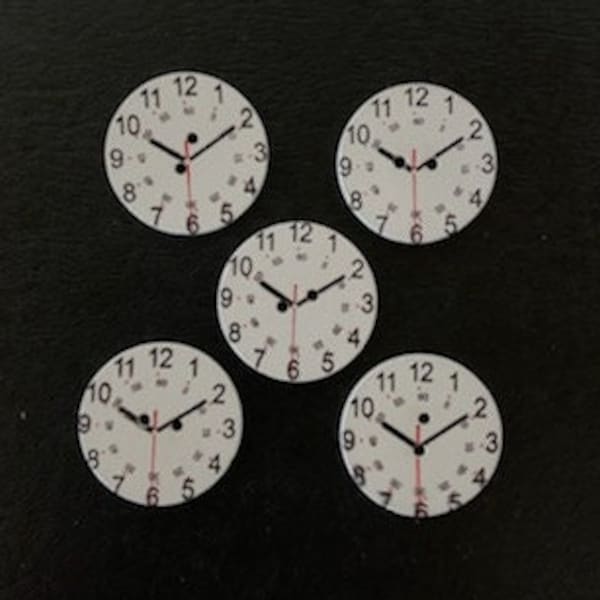 5 clock buttons, clock button, button clock, button clocks wood, wood clock buttons, clock craft buttons, craft clocks wood, clock for craft