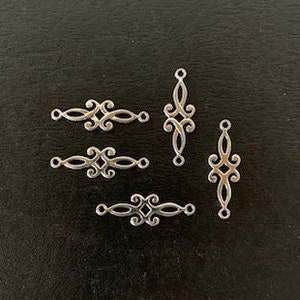 5 silver slimline connectors, silver connectors, connectors, connector charms, decorative connector, charm connector, ornate jewelry, silver