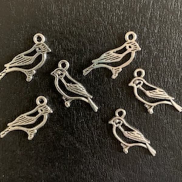 6 silver robin charms, robin charm, robin bird charm, robin charm pack, robin charm silver, bird charms, bird charms silver, bird charm bulk