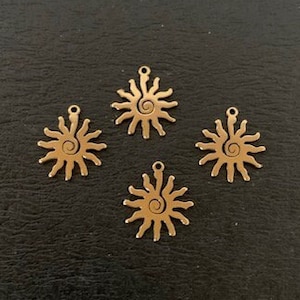 4 gold sun charms, metal charms, bangle charms, sun charm, sun charm gold, sun pendant, gold sun charm, gold sun pendant, celestial charms