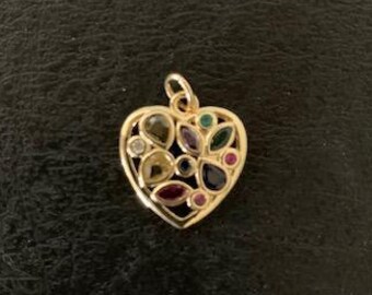 1 gold heart charm with gems, gold heart charm, gold heart charms, gold heart pendant, heart charm, heart charm gold, heart charm bulk, bulk