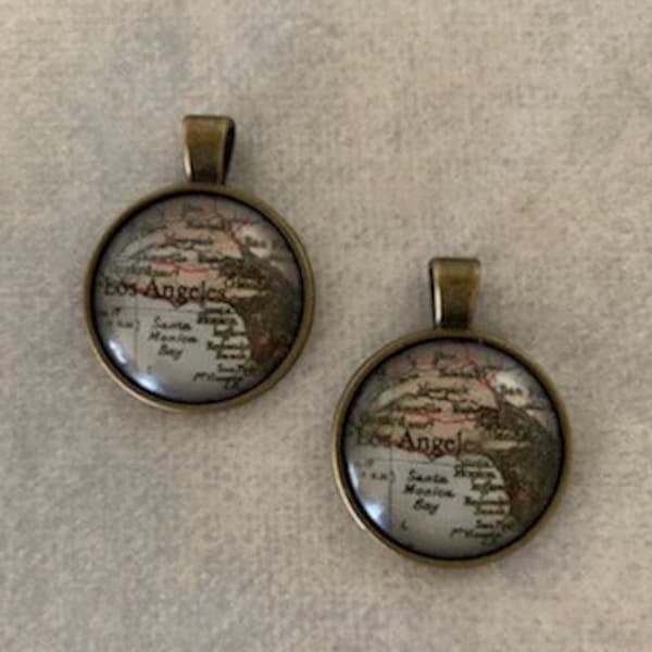 2 los angeles pendants, los angeles charms, california pendant, california charm, los angeles map, map pendant, city charms, city charm set