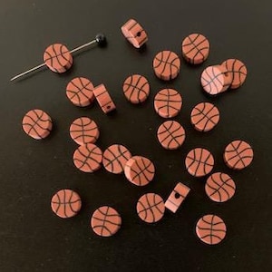 25 basketball beads, basketball, basketball craft, clay beads, polymer beads, clay beads for bracelets, beads for necklace, beads in bulk