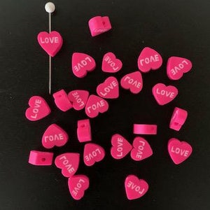 25 pink heart clay beads, heart bead, clay bead, polymer bead, heart beads, clay beads for bracelets, beads for necklace, beads for earrings