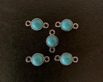 5 turquoise and silver connector charms, turquoise connectors, connector charms, connectors, turquoise charms, turquoise jewelry, southwest
