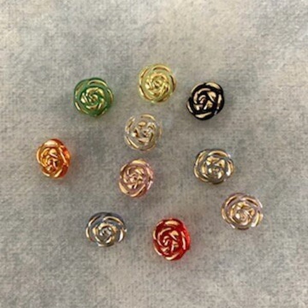 10 random mix rose buttons, rose buttons, gold rose button, clear buttons, shank buttons small, shank buttons, flower buttons, clear rose