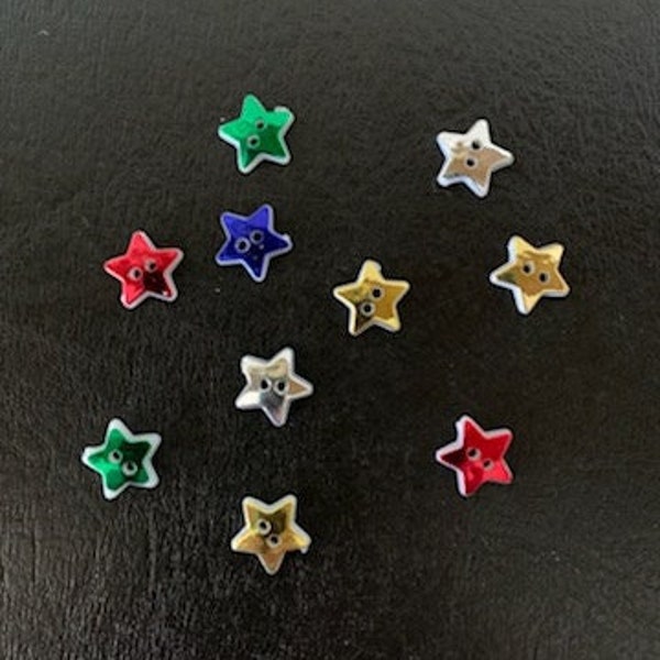 10 random mix star buttons, star buttons, button star, assorted star buttons, small star buttons, red star buttons, blue star buttons, stars