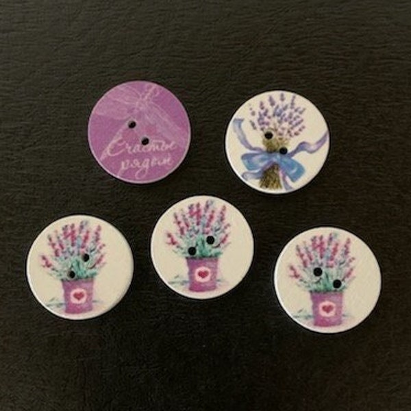 5 lilac buttons, lilac flower buttons, buttons lilac, purple buttons, flower buttons, floral buttons, shabby chic buttons, shabby chic craft