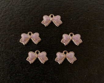5 small gold tone bow charms, bow charm, purple bow charm, gold bows, gold bow charm, small bows, ribbon charm, little bows, bulk charms