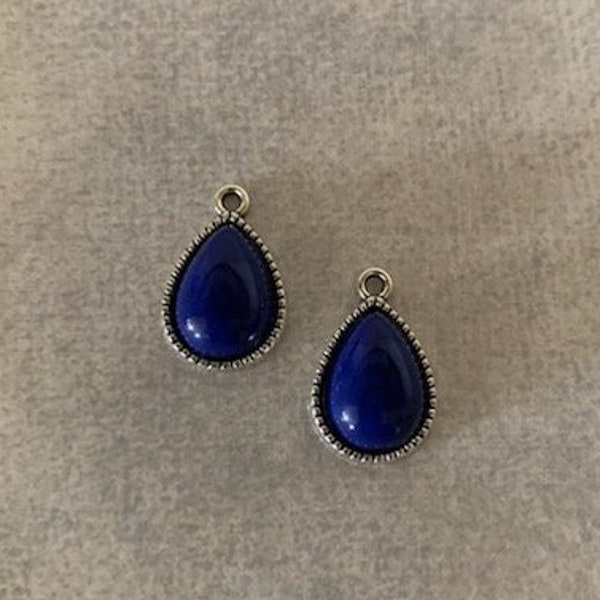 2 lapiz and silver charms, lapiz charm, lapiz pendant, blue lapis charms, blue lapis charm, blue lapis pendant, blue charm, blue teardrop