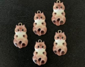 5 brown cat charms, metal charms, charm bracelet, cat charm, cat charms bulk, cat charms gold, gold cat charm, gold cat pendant, charm cat