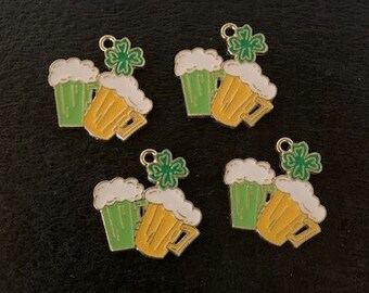 4 Irish beer charms, beer charm, beer charm bulk, Irish beer mug, green beer, st patricks charms, Irish charms, lucky clover charm, beer mug