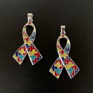 2 large silver autism ribbon pendants, autism charm, autism, autism awareness, autism ribbon, silver charms, bulk charms, charms bulk, charm
