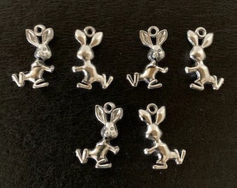 6 silver rabbit charms, metal charms, charm bracelet, rabbit charm, rabbit pendant, silver rabbit, silver rabbit charm, bunny charm, bunny