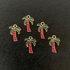 5 small palm tree charms, metal charms, charm bracelet, palm tree charm, Florida charm, Hawaii charm, green palm tree, tropical charms, palm