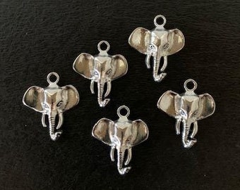 5 elephant charms, metal charms, charm bracelet, elephant charm, elephant charm bulk, elephant pendant, elephant jewelry, silver elephant
