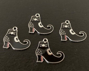 4 witch shoe charms, witches shoes, witch shoes, black shoe charms, shoe charms, witch charm, witch jewelry, halloween charms, charm shoes