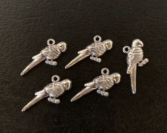 5 silver parrot charms, parrot charm, parrot jewelry, parrot pendant, bird charm, bird charms bulk, silver bird charm, charms bird, parrots