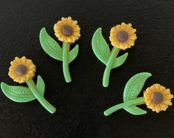 4 sunflower cabochons, cabochon sunflowers, sunflower flats, sunflower flatbacks, resin sunflower, sunflower crafts, dollhouse sunflower