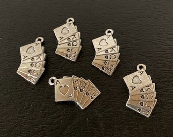 5 playing card charms, playing cards charm, playing card charm, cards charm, poker charm, card charm, bulk charms, metal charms, charms bulk