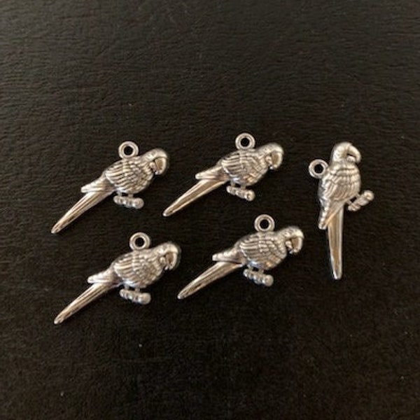 5 silver parrot charms, parrot charm, parrot jewelry, parrot pendant, bird charm, bird charms bulk, silver bird charm, charms bird, parrots