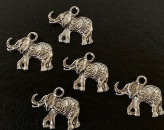 5 elephant charms, metal charms, charm bracelet, elephant charm, elephant charm bulk, elephant pendant, elephant jewelry, silver elephant