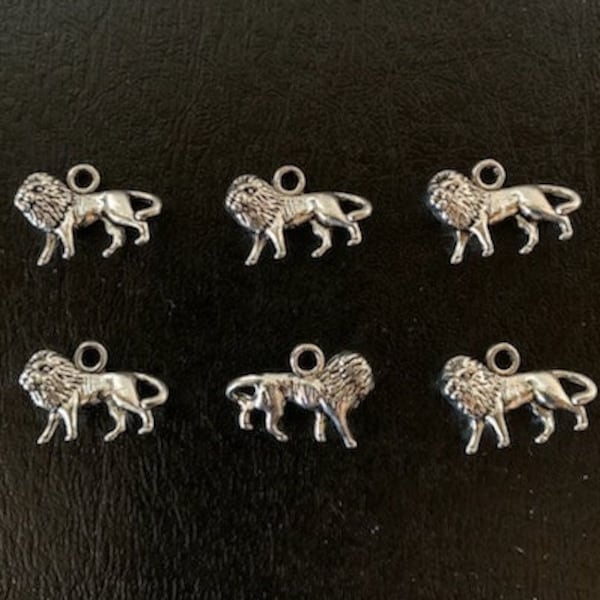 6 sm lion charms, lion charm, lion charm silver, metal charms, silver lion charms, silver lion jewelry, lion charms bulk, charm lion silver