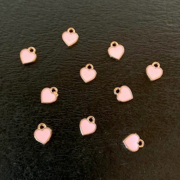 10 mini gold pink heart charms, metal charms, pink heart charm, mini heart, mini heart charm, mini charms bulk, pink hearts, hearts pink