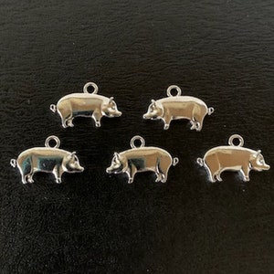 5 pig charms, pig charm, metal charm, charm bracelet, pig charm bracelet, silver pig, pig jewelry, farm animal charms, hog charm, farm charm