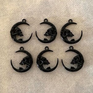 6 black moon charms, gothic charms, skeleton charm, moon charm, moon charms bulk, moon charms black, black moon pendant, crescent moon