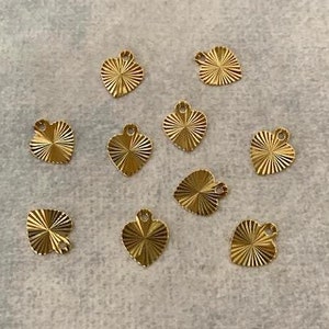 10 small brass heart charms, mini heart, mini heart charm, tiny hearts, tiny heart charm, brass heart, brass heart charm, brass charms