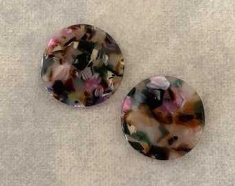 2 mauve, tan and black marble wavy disc pendants, mauve jewelry, black pendant, marble pendant, black marble, acrylic pendant, disc pendant