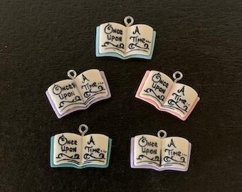 5 random mix once upon a time book charms, once upon a time, book charm, book pendant, fairy tale books, fairy tale jewelry, charms book