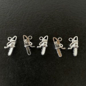 5 chainsaw charms, chainsaw charm, saw charm, chainsaw jewelry, chain saw charms, construction charms, tool charms, miniature chainsaw, saw