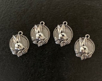 4 year of the rabbit charms, rabbit charm, bunny charm, silver rabbit charm, silver bunny charm, easter charms, year of the rabbit, rabbits