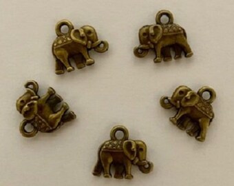 5 bronze elephant charms, elephant charm, elephant charm bulk, animal charms, animal charms bulk, zoo animal charms, African animal charms