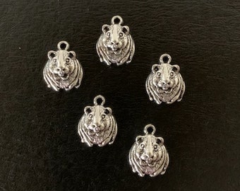 5 silver tone guinea pig charms, guinea pig charm, metal charm, charm bracelet, guinea pig charm bracelet, silver guinea pig, pet charms