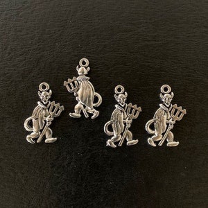 4 silver devil charms, devil charm, satan charm, demon charm, devil pitchfork, satan pendant, devil pendant, demon pendant, devil jewelry