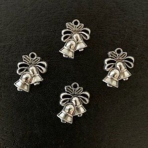 4 bell charms, bell charms silver, silver bell charms, bell silver charms, christmas bell charm, bell charm pendant, bell pendant, christmas