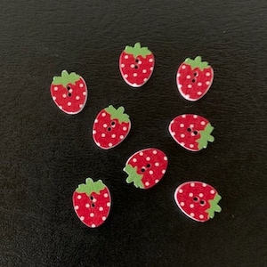 8 strawberry buttons, strawberry  buttons, fruit buttons, food buttons, strawberry journal, buttons for crafts, scrapbook buttons, buttons