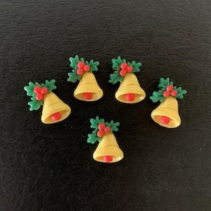5 holiday bell cabochons, bells, christmas bells, holiday bells, yellow bell, christmas cabochons, music bells, mini bells, craft bell, bell