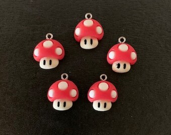 5 mushroom charms, mushroom charm, charm bracelet, mushroom charms bulk, silver mushroom, toadstool charm, charm mushroom, bulk charms, bulk
