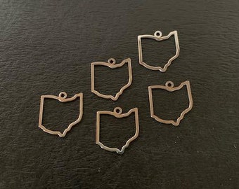 5 silver Ohio charms, Ohio charm, Ohio pendant, Ohio, Ohio state, state charms, state charm, charms states, silver state charm, city charm