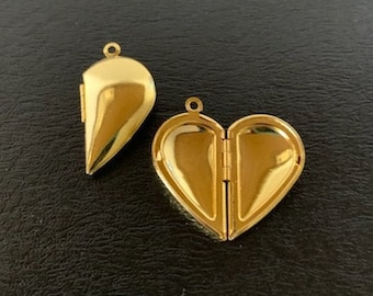 2 gold/silver half heart lockets, heart locket, heart locket gold, heart locket silver, half heart pendant, locket heart, gold heart locket